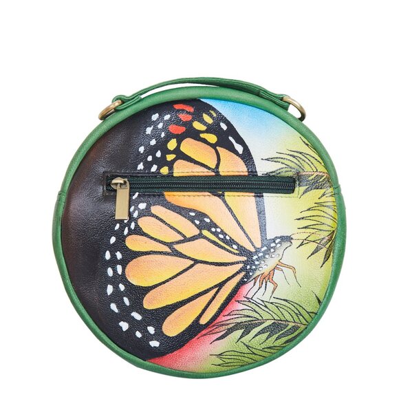 Hand-Painted Leather Butterfly Oval Crossbody Sling Bag for Ladies - Picture 2 of 7